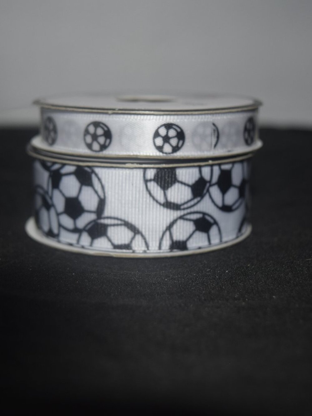 Soccer Ball Decorative Ribbon Spools – Black & White Grosgrain & Satin Crafts